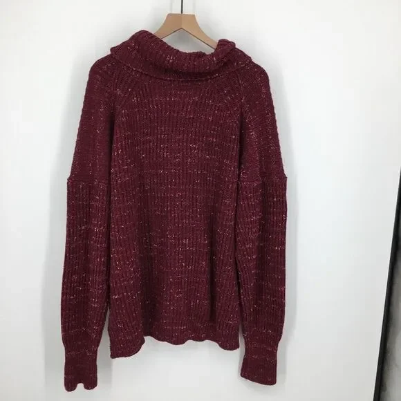 Free People Leo Tunic Sweater Womens Medium Wine Rib Cowl Neck Oversized NWT - Picture 10 of 11